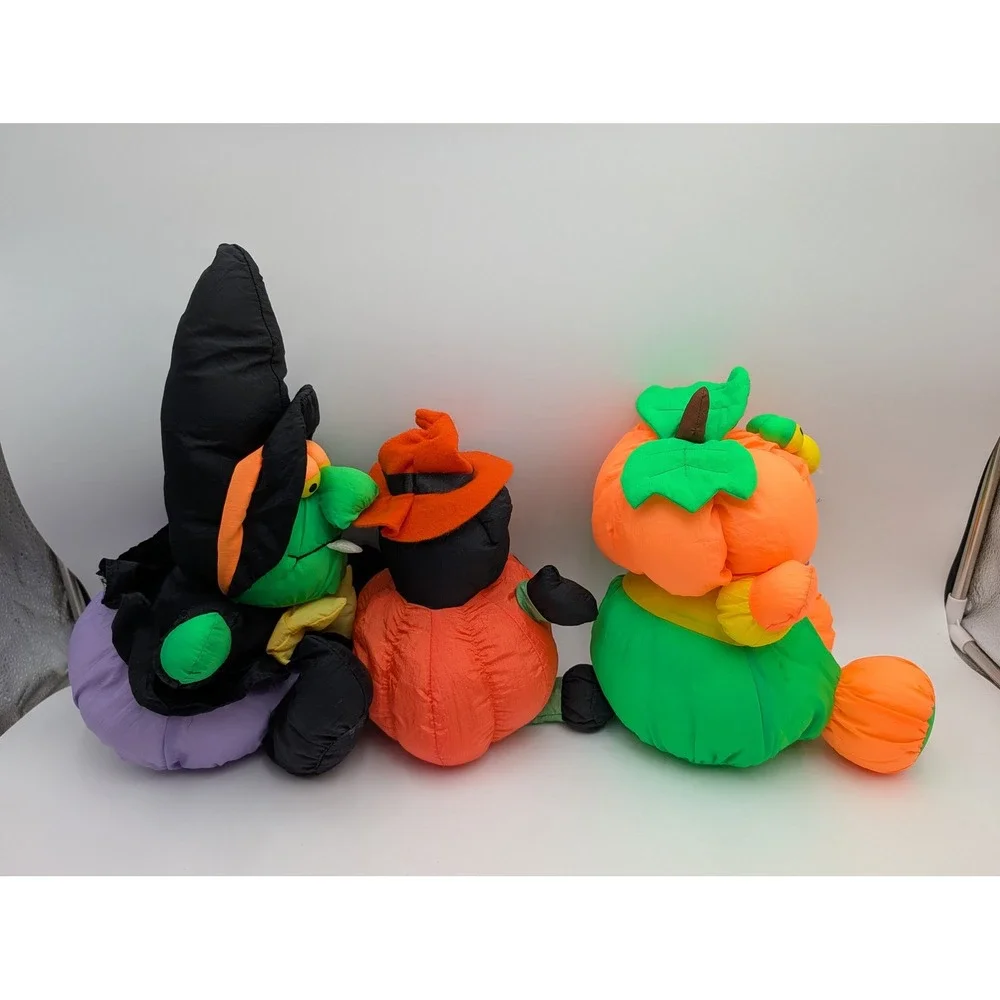 Toy Box Creations Halloween Plush Puffy Nylon Witch Cat Pumpkin Lot of 3